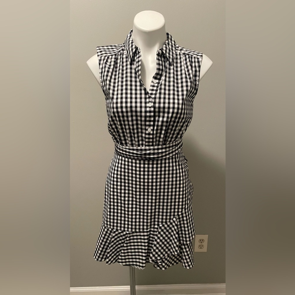 Express plaid Shirt Dress with Ruffle Hem